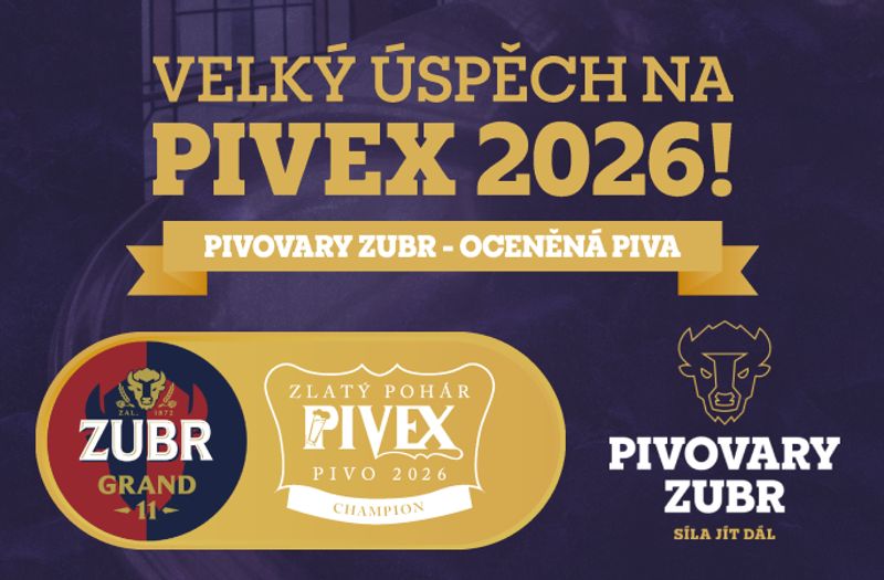 Triumf pivovarů ze skupiny Pivovary Zubr: Zubr Grand ovládl prestižní soutěž PIVEX 2026