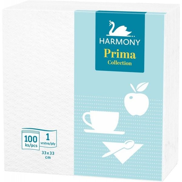 Ubrousky HARMONY Prima, 33x33 cm, 1vr., bílé 100 ks thumbnail